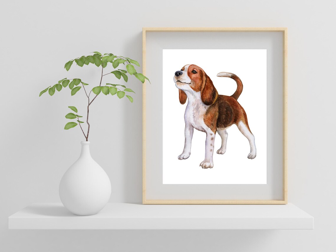Beagle Puppy Watercolor Painting Cute Dog Portrait Pet Lover Poster - Image 2