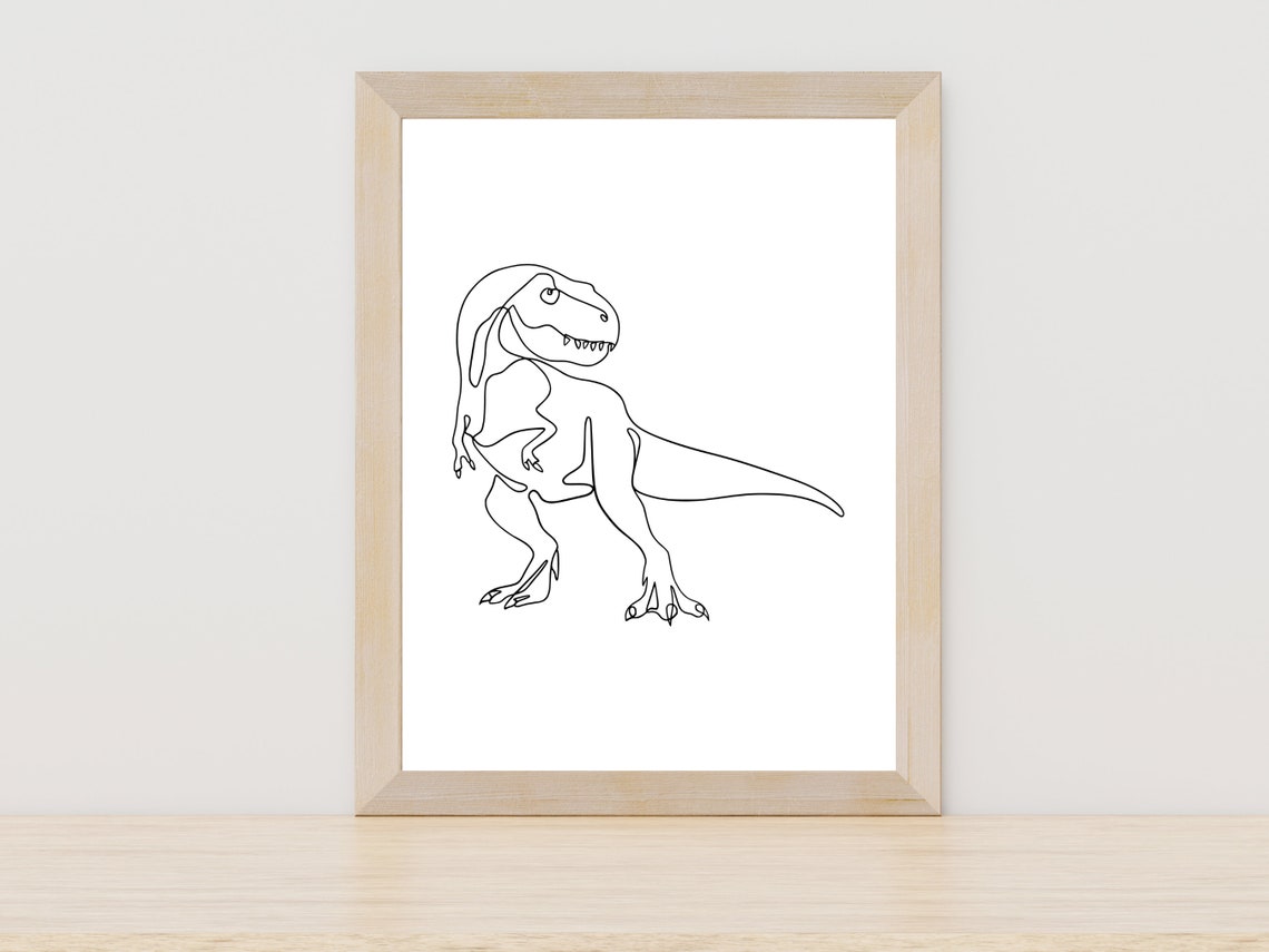 Tyrannosaurus Rex Line Art Playful Dino Nursery Decor Art Poster