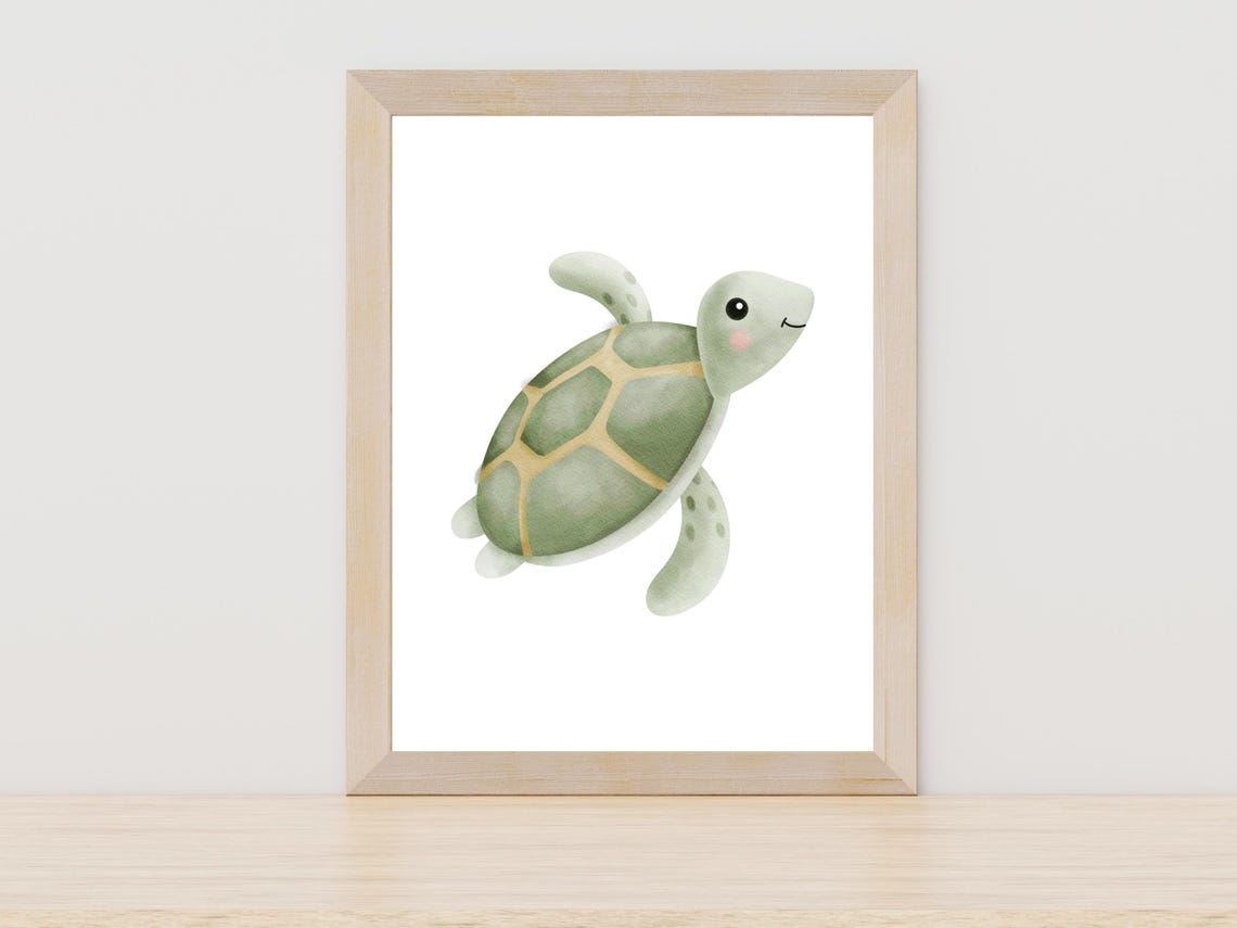 Cute Baby Sea Turtle Watercolor Under the Sea Nursery Art Poster