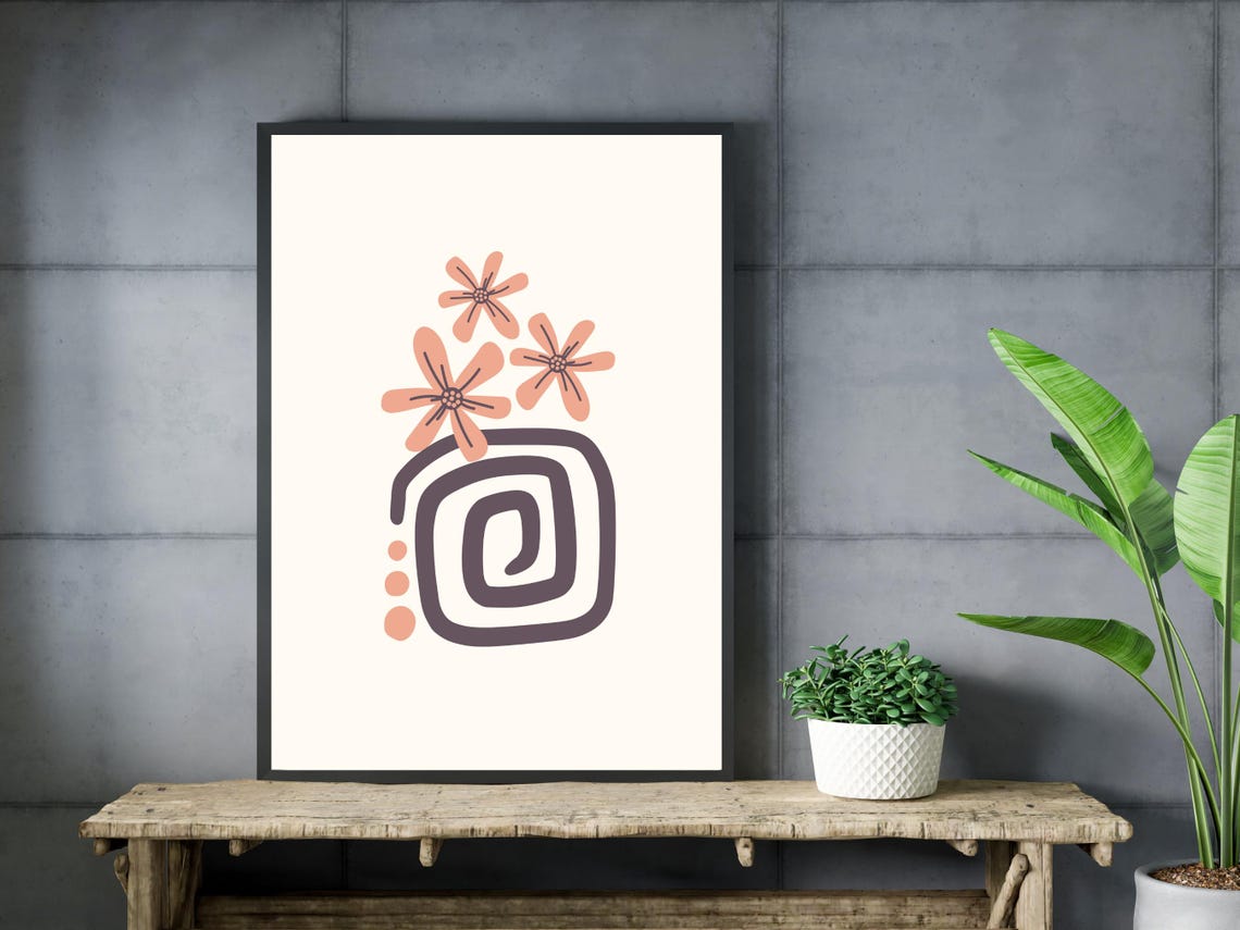 Abstract Vase With Terracotta Flowers Modern Boho Art Poster - Image 3