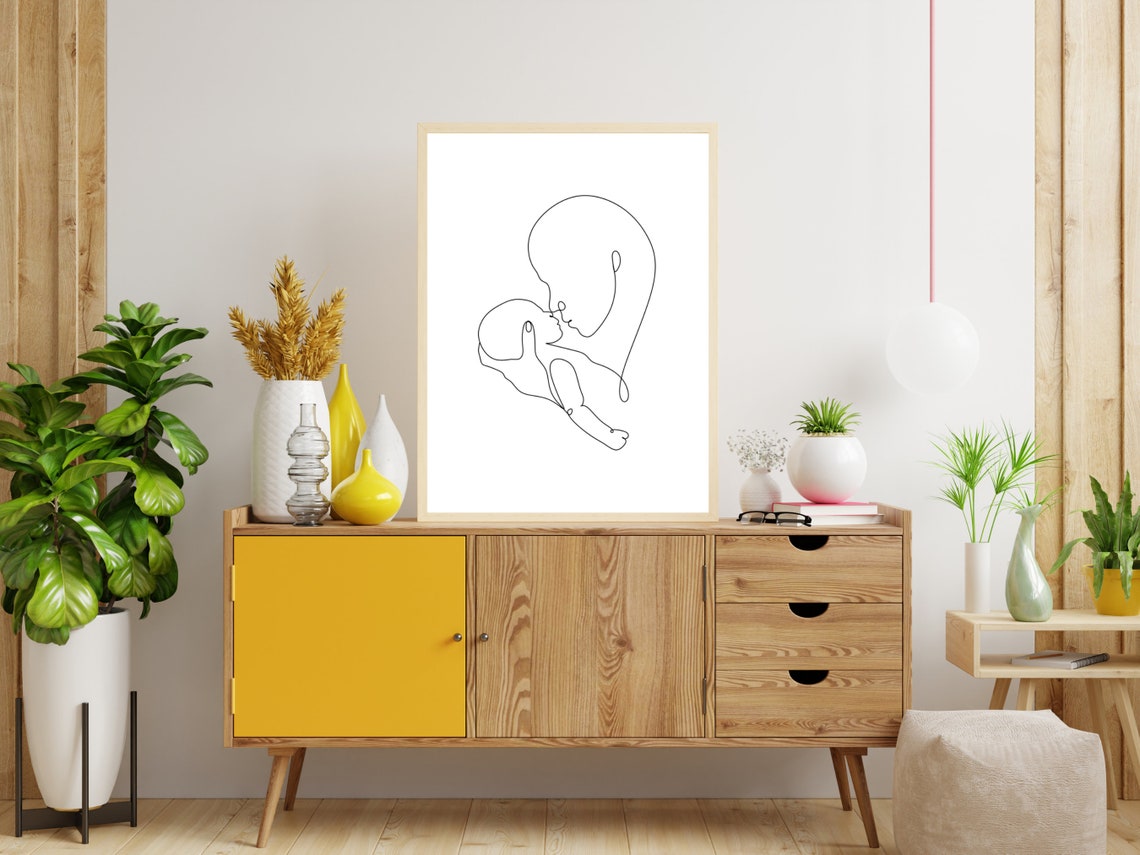 Line Drawing Mother And Baby Line Art Print Mothers Day Gift Mom And Baby Art Newborn Art Mother And Baby Gift Baby Shower - Image 4