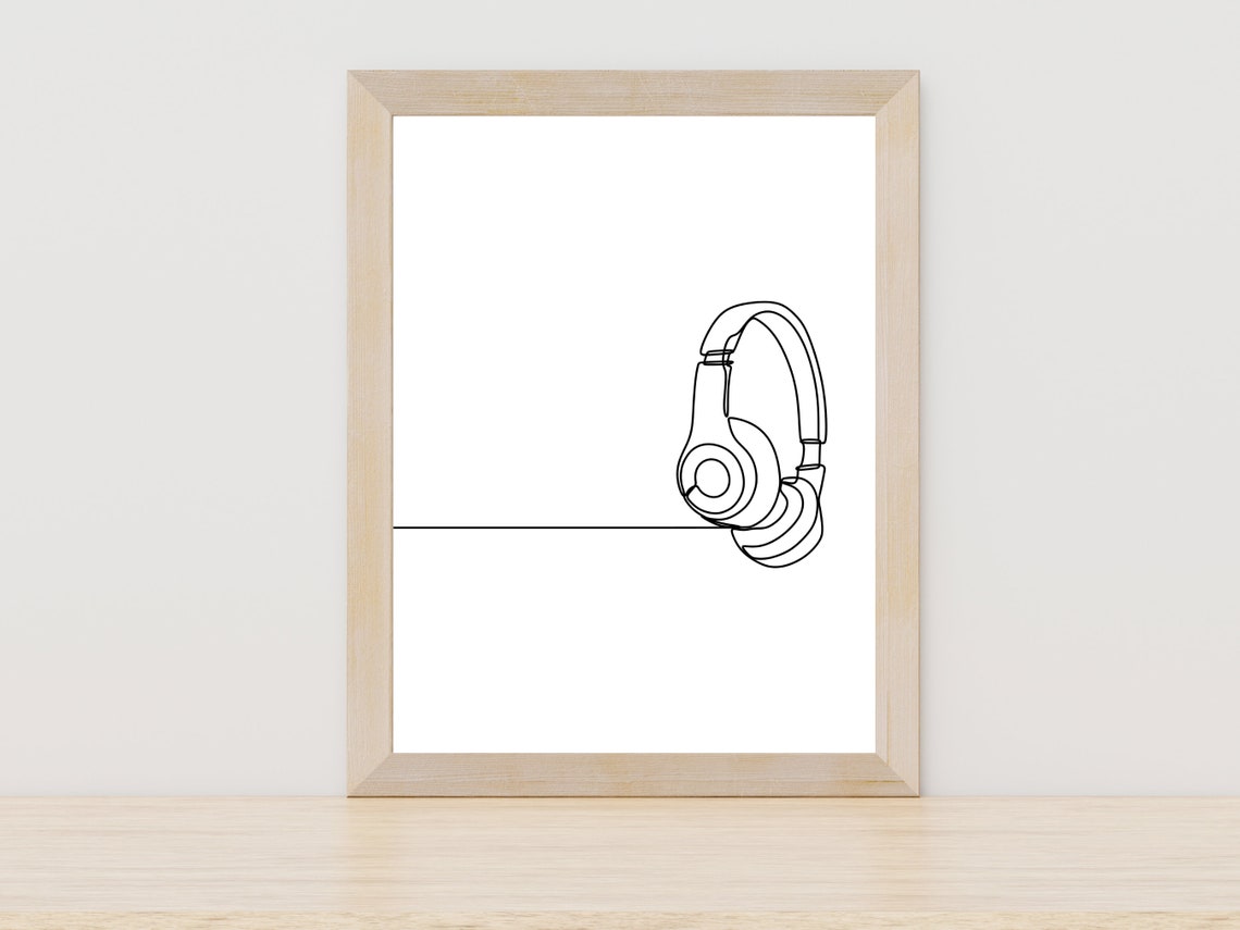 Over Ear Headphones One Line Drawing Minimalist Music Lover Art Poster