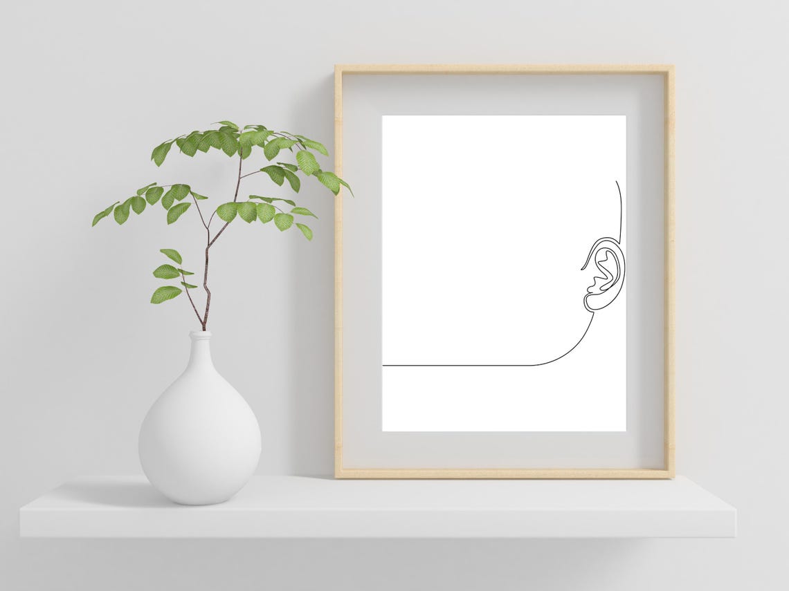 Minimalist Single Line Drawing Ear Profile Abstract Face Wall Art - Image 2