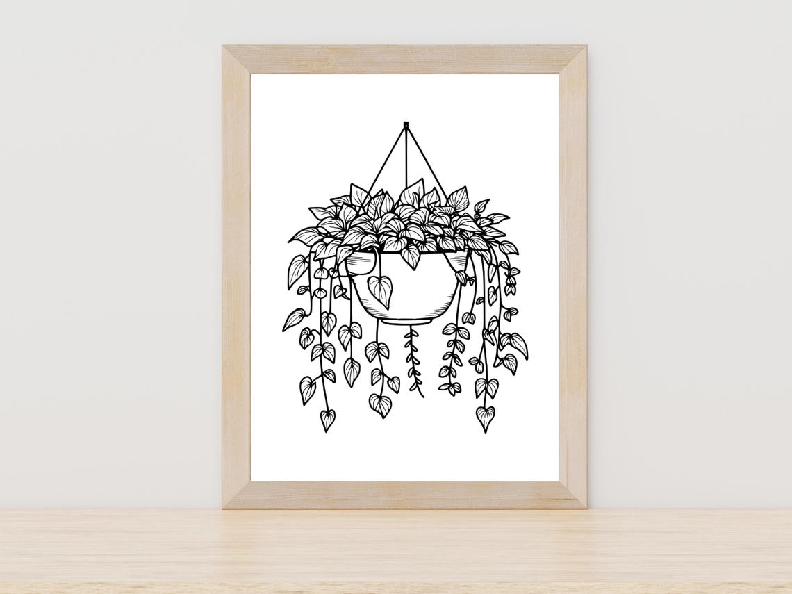 Hanging Potted Plant Botanical Line Art Minimalist Decor Poster