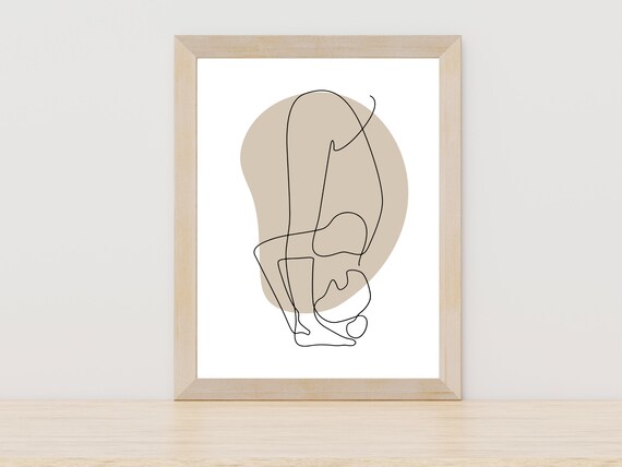 Standing Forward Fold Yoga One Line Art Beige Minimal Calm Poster