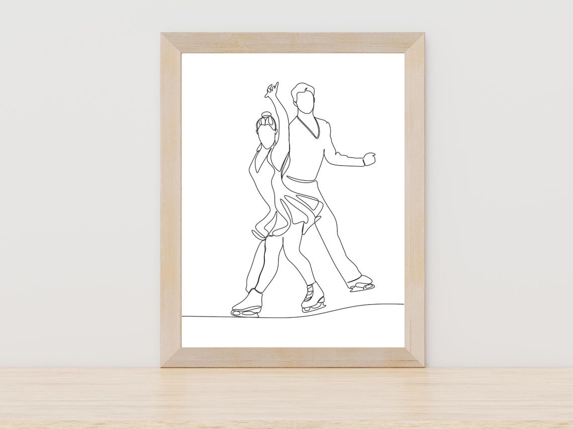 Figure Skating Pair Performing Together Line Art Sport Poster
