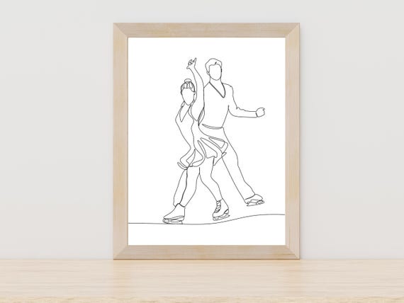 Ice Skaters Minimal Line Art Skating Pair Wall Art Ice Skating Decor Sports Artwork Hand Drawn Ice Skating Wall Art Athletes Sports Art
