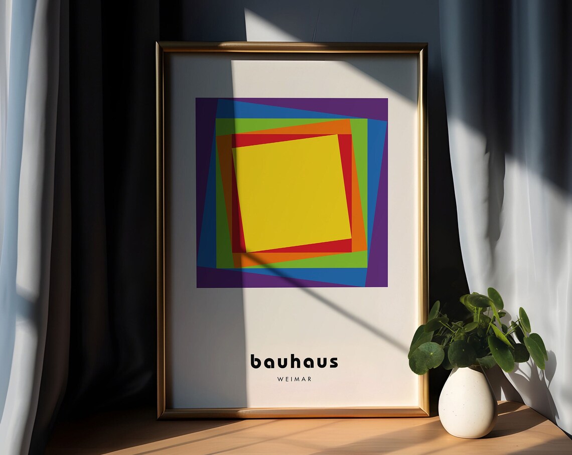 Rainbow Layered Square Pride Bauhaus Weimar Mid Century Poster