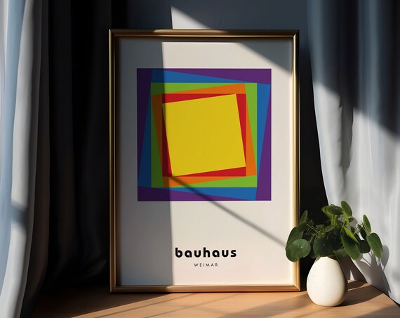 Bauhaus Rainbow Square Geometric Poster Print Lgbtq Pride Poster Abstract Mid Century Modern Decor Minimalist Retro Wall Art