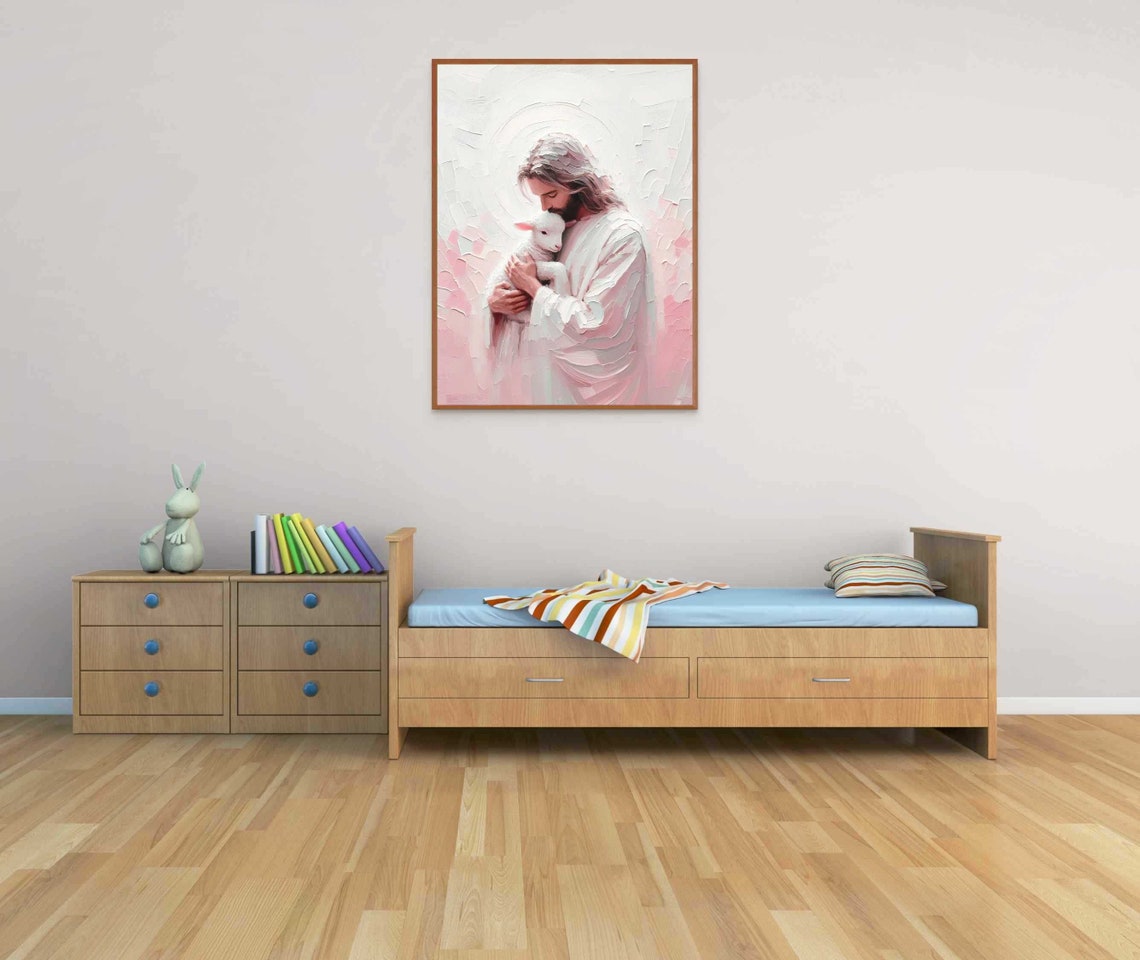 Jesus And Lamb Art Christian Painting Jesus Leaves The 99 Jesus Art Lds Art Bible Verse Wall Art Jesus Painting Parable Of Lost Sheep - Image 3