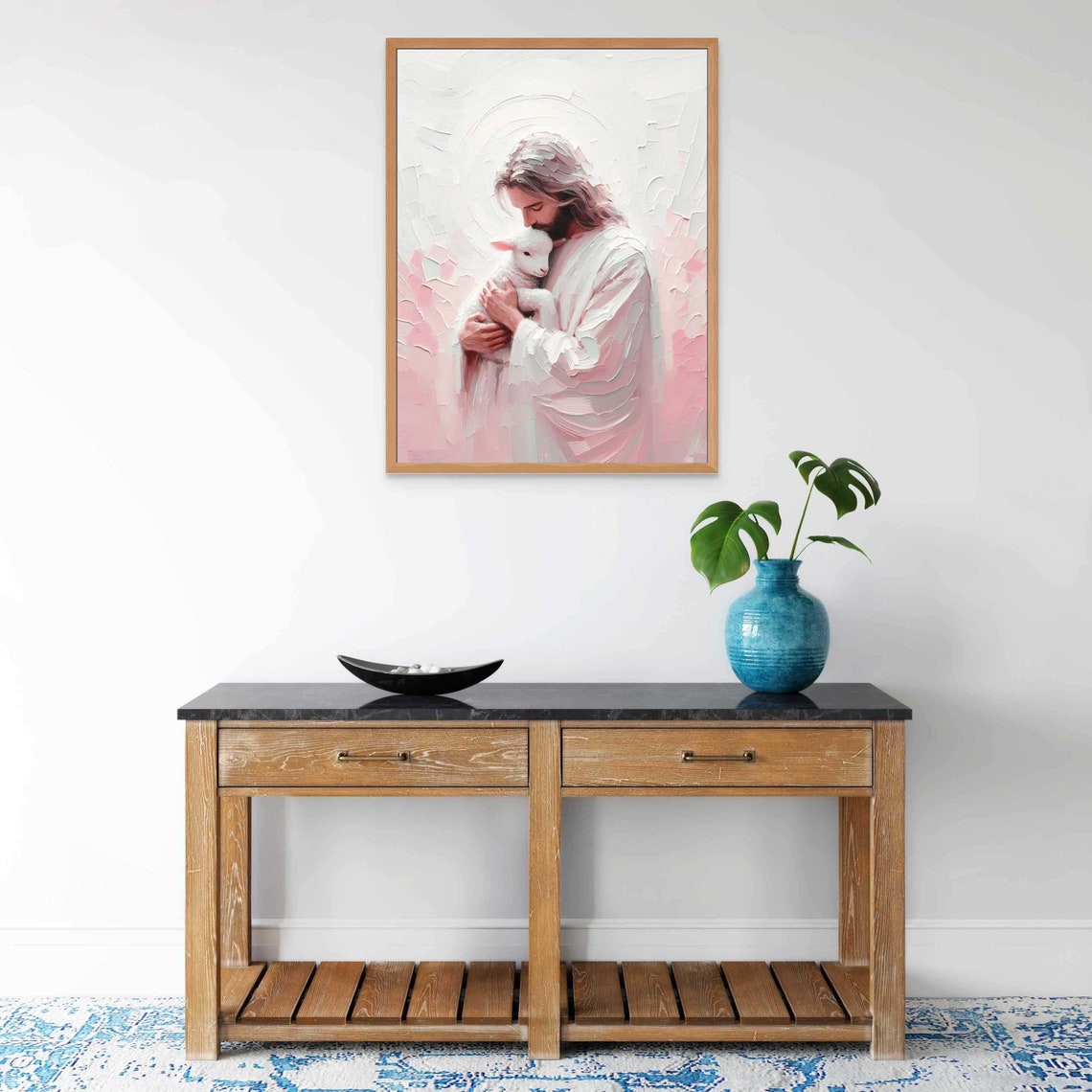 Jesus And Lamb Art Christian Painting Jesus Leaves The 99 Jesus Art Lds Art Bible Verse Wall Art Jesus Painting Parable Of Lost Sheep - Image 7
