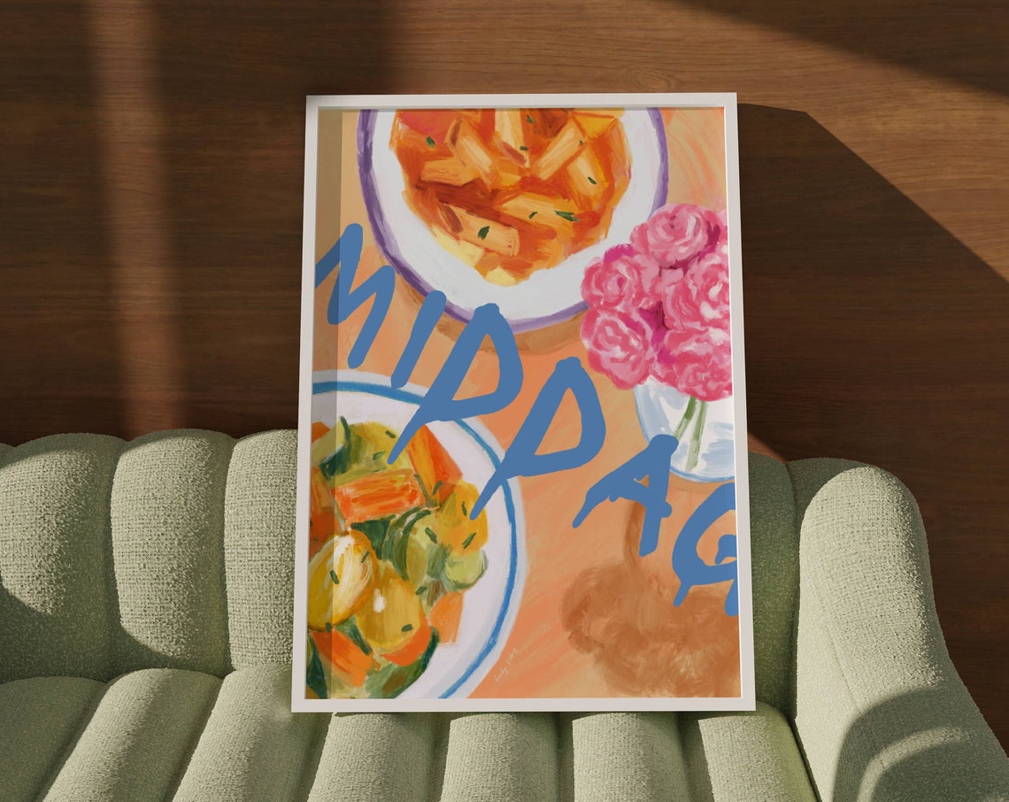 Middag Danish Dinner Table Painting Pink Flowers Kitchen Poster