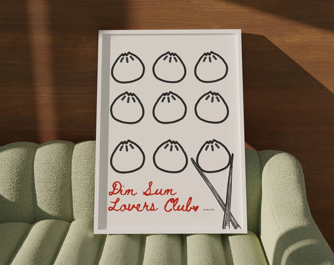 Soup Dumpling Dim Sum Lovers Club Kitchen Poster in Red Script Style