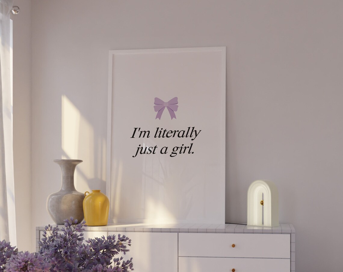 Im Literally Just A Girl, Coquette Purple Bow Art Print