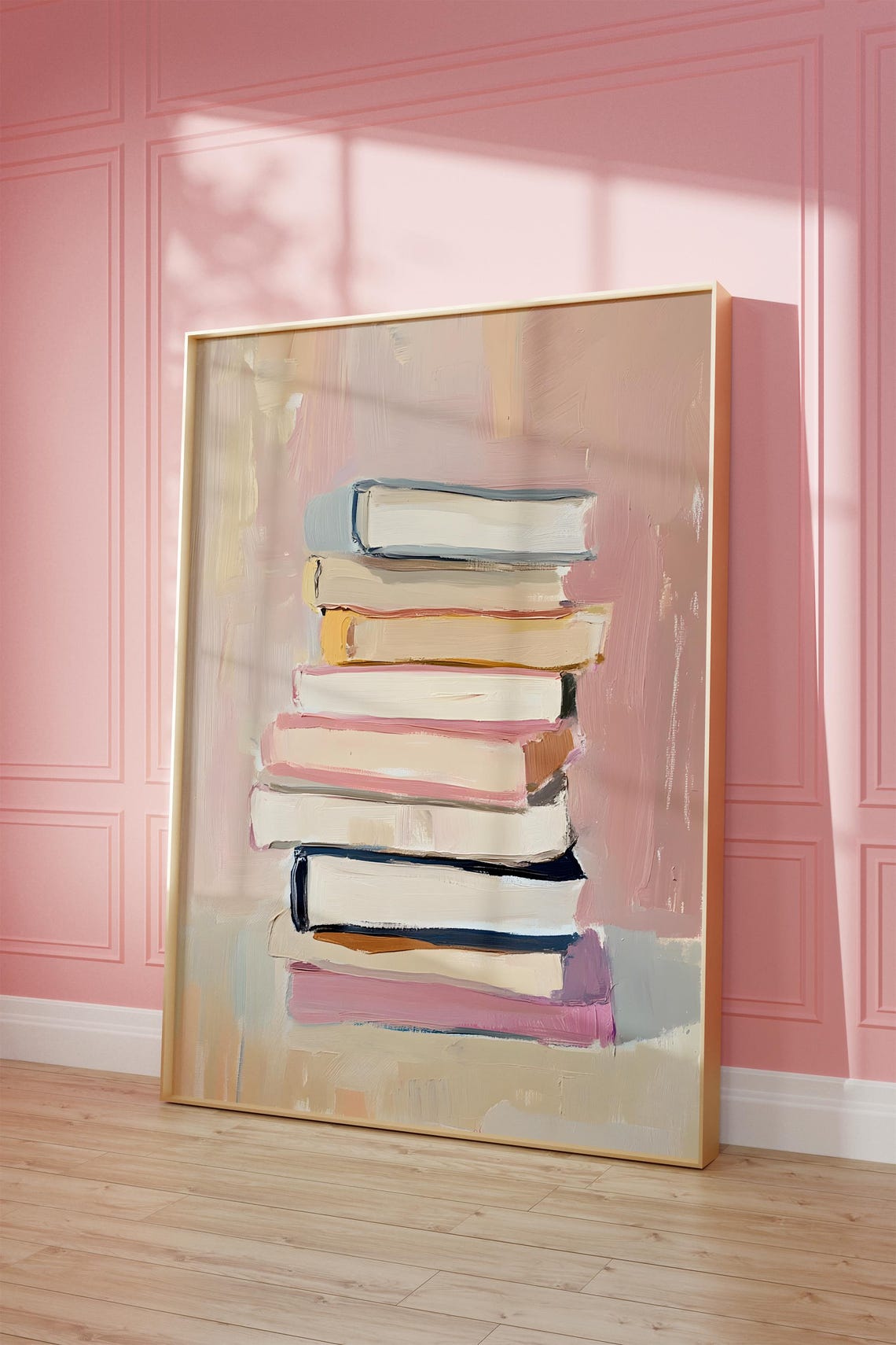 Pastel Book Stack Painting Book Lover Cozy Reading Decor Poster