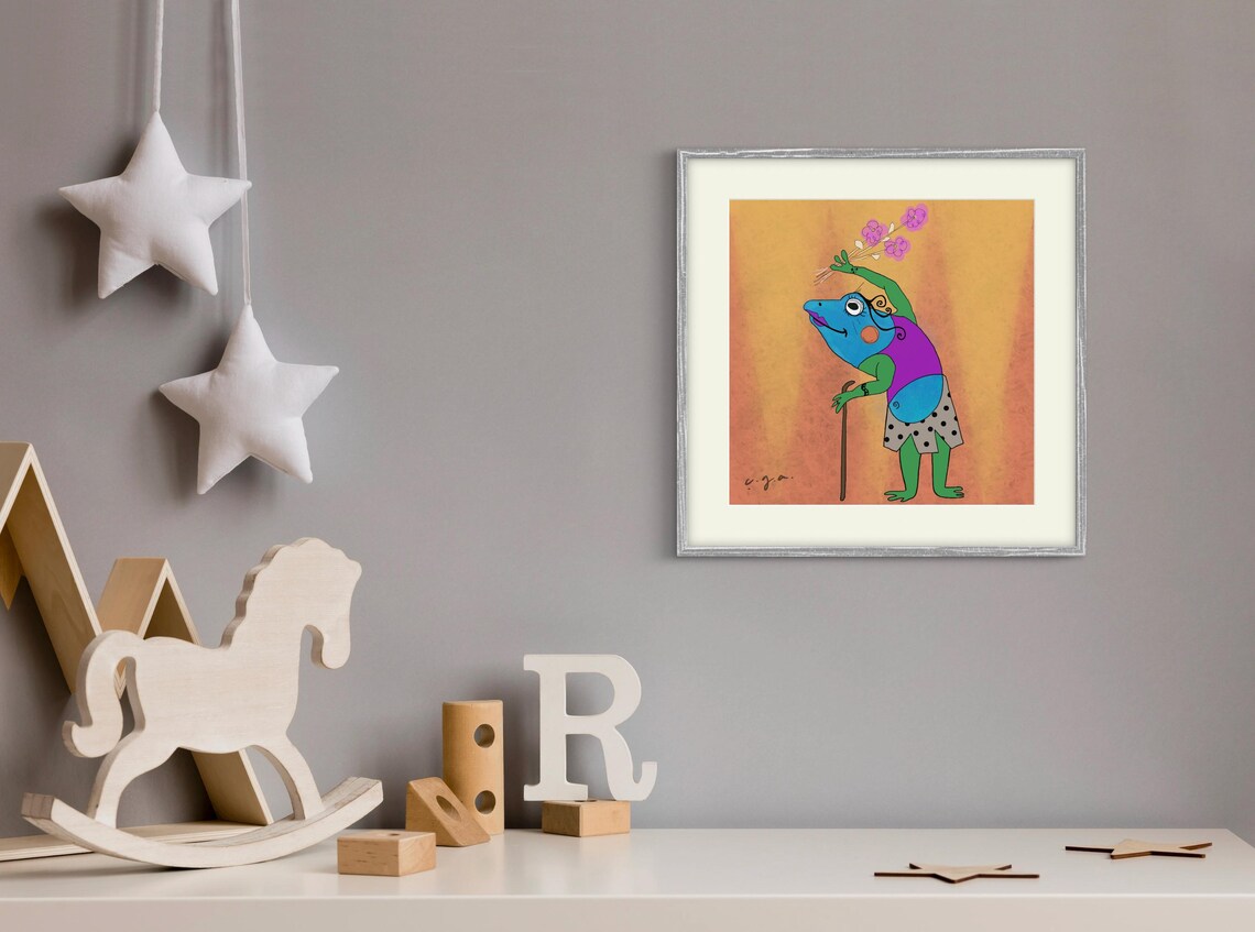 Hippie Lady Frogwall Art Illustration - Image 2