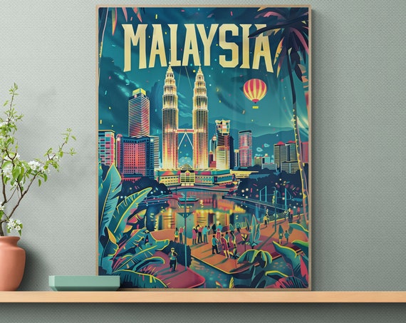 Vintage Malaysia Art Poster Vibrant Home Decoration Ideal Kuala Lumpur Souvenir Gift