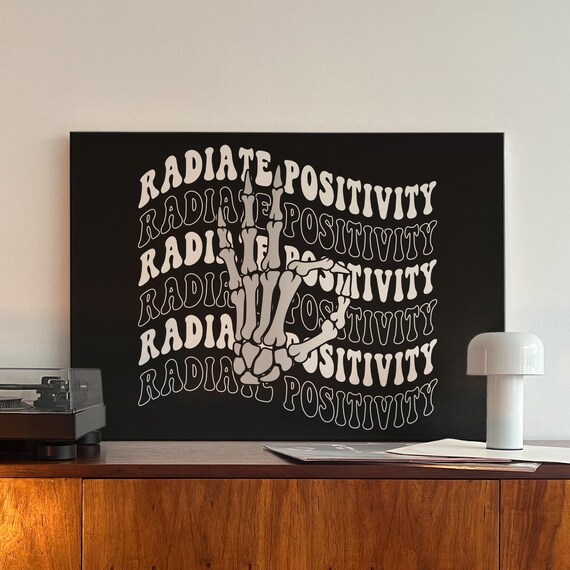 Radiate Positivity Skeleton Peace Hand Retro Halloween Poster