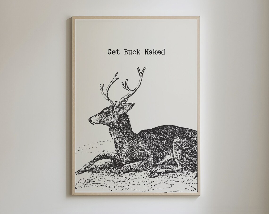 Vintage Deer Bathroom Art Print, Minimalist Sign