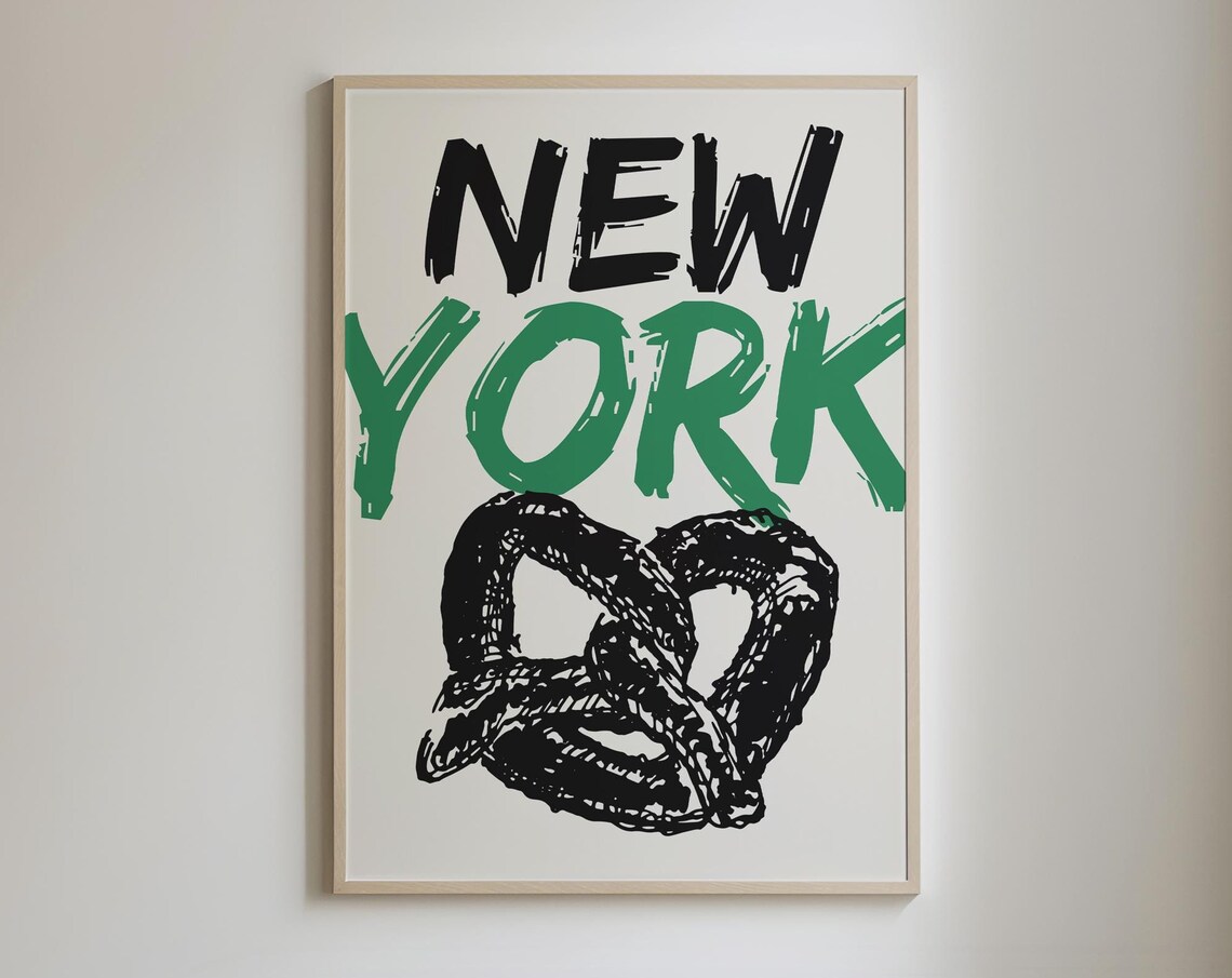 New York City Pretzel Brush Lettering Sketch Typography Poster
