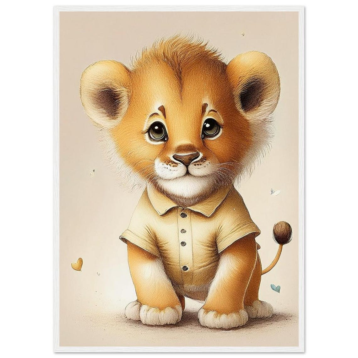 Baby Lion Cub in Button-Up Shirt Cute Nursery Illustration Poster - Image 2