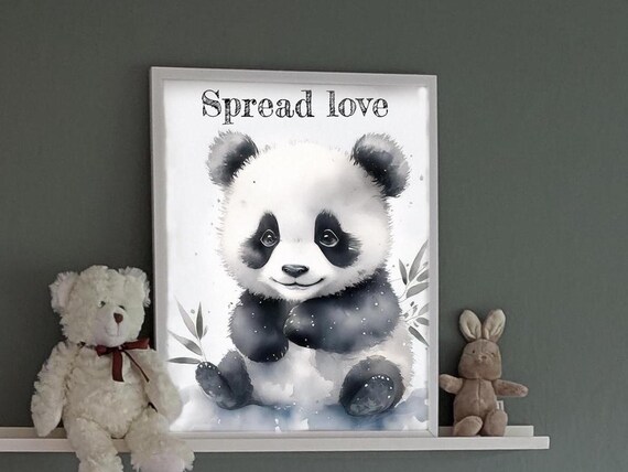 Spread Love Watercolor Baby Panda Nursery Kids Room Art Poster