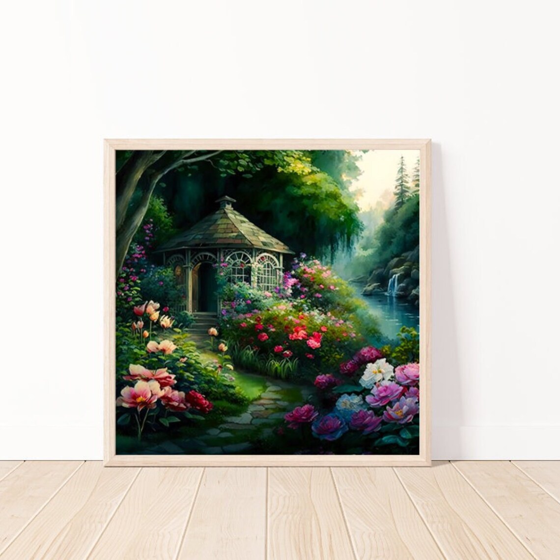Secret Garden Glass Gazebo Roses Pond Cottagecore Dream Art Poster