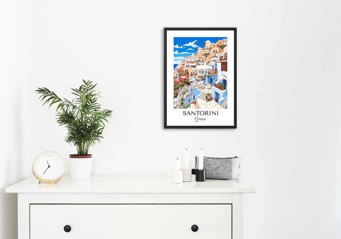 Santorini Greece Blue Domes Whitewashed Cliffside Travel Poster - Image 3