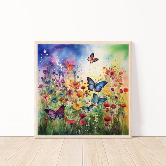 Beautiful Multicolored Flower And Butterfly Art Colorful Floral Prints Botanical Art Floral Art Floral Watercolor