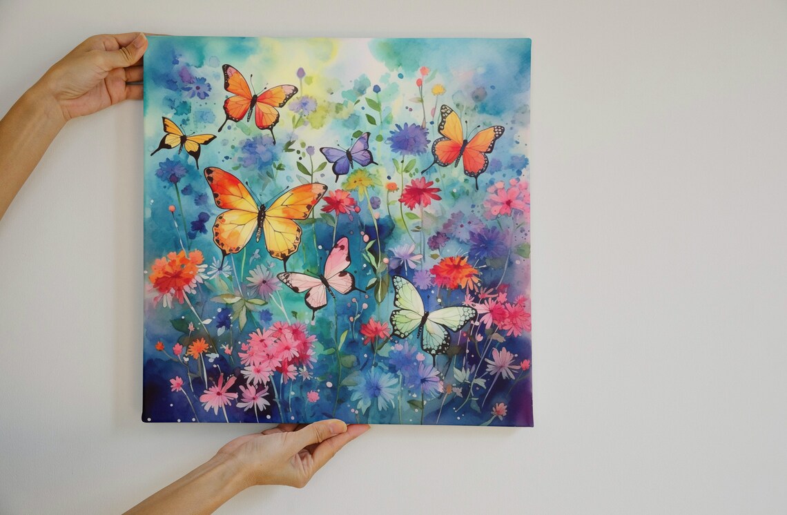 Bright Butterflies Pink Blue Wildflower Watercolor Garden Poster - Image 5