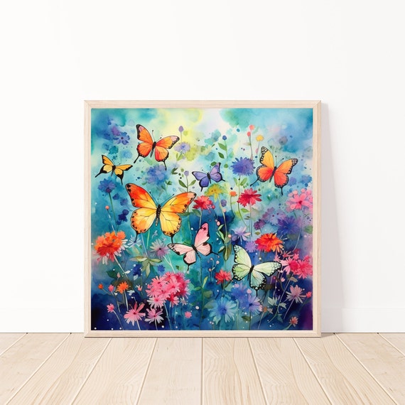 Beautiful Multicolored Flower And Butterfly Art Colorful Floral Prints Botanical Art Floral Art Floral Watercolor