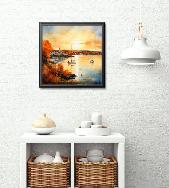 Seaside Village At Sunset Wall Art Sunset Coastal Art Tropical Decor Seaside Village Nautical Decor Coastal Wall Decor