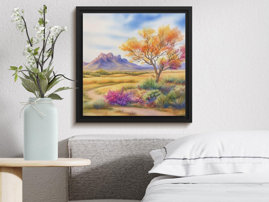 Vibrant Autumn Landscape Watercolor Orange Tree Wildflower Prairie Poster - Image 4