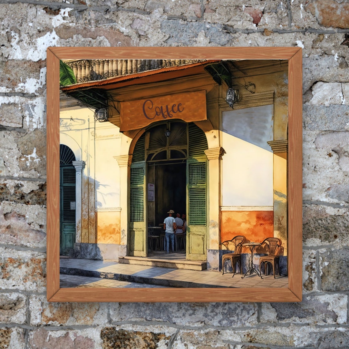 Vintage Coffee House Storefront Sunlit Colonial Street Art Poster - Image 5