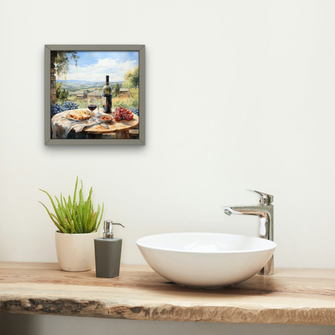 Wine Cheese and Grapes Still Life Overlooking Sunny Valley Poster - Image 2