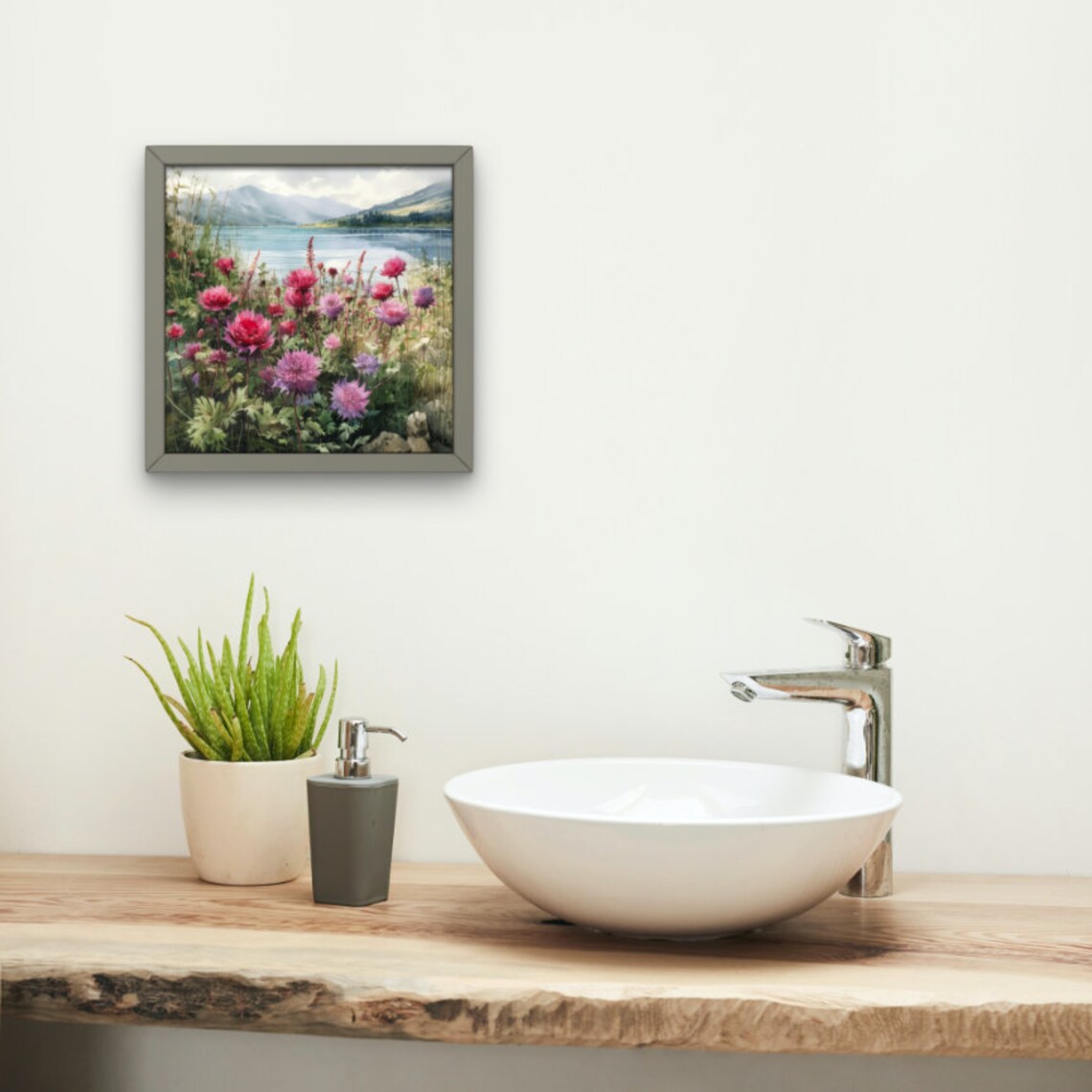 Watercolor Mountains Flowers Scene, Rustic Art Print - Image 4