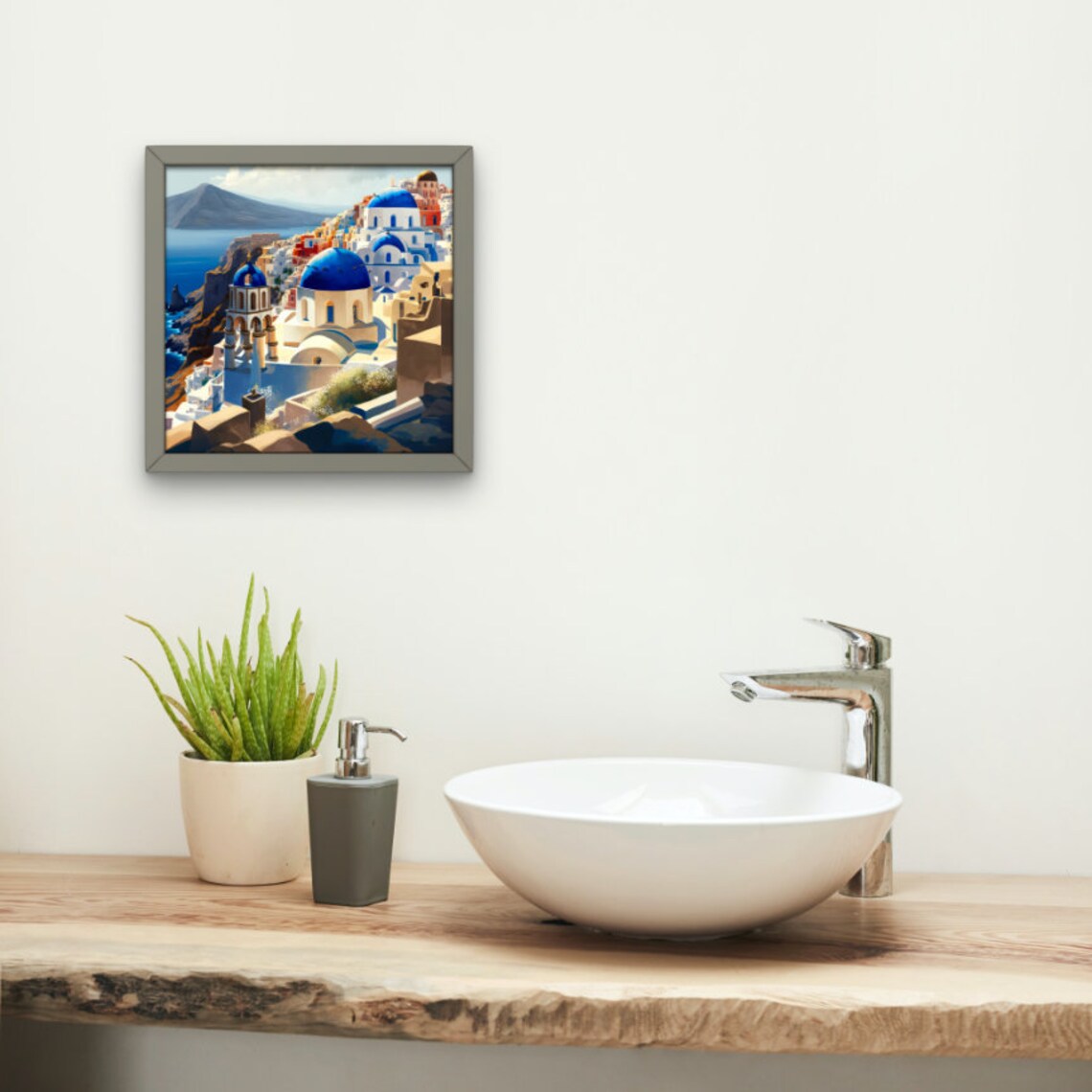 Watercolor Santorini Greece Blue Domes Over the Aegean Poster - Image 3