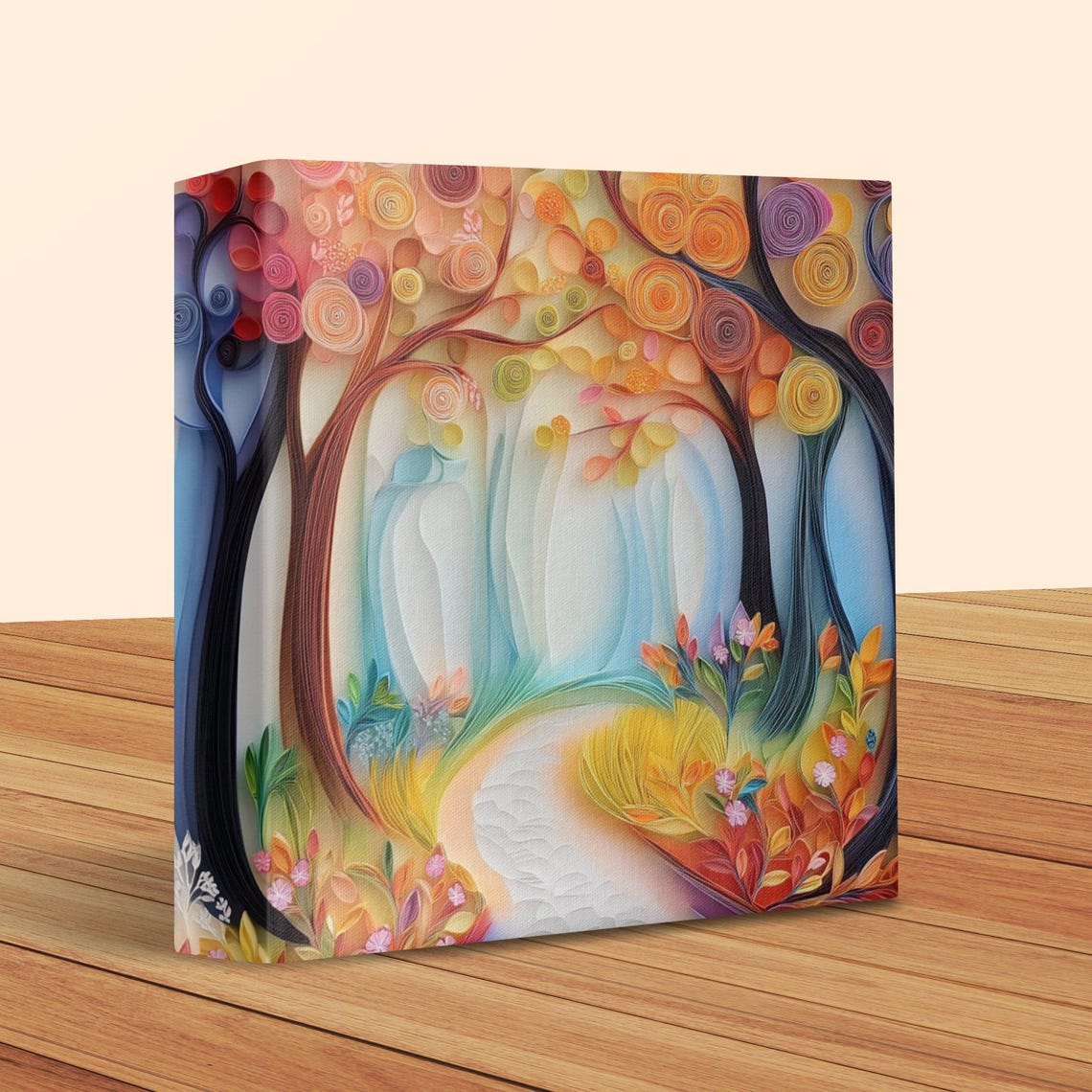 Vibrant Paper Quilling Autumn Forest Path in Warm Tones Poster - Image 2