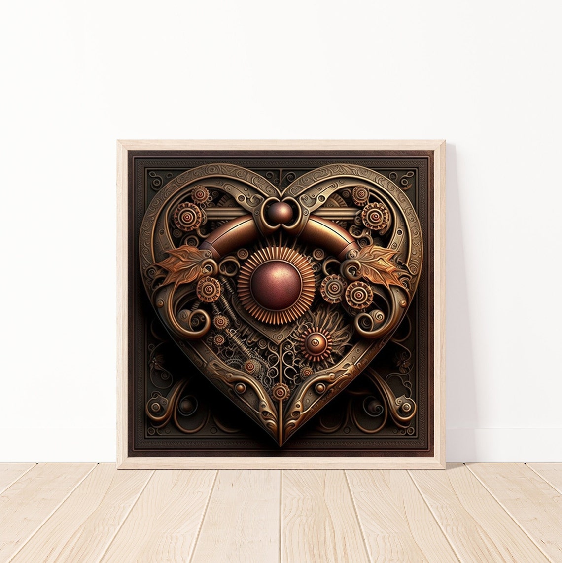 Steampunk Bronze Heart 3D Gears Mechanical Sculpture Style Poster