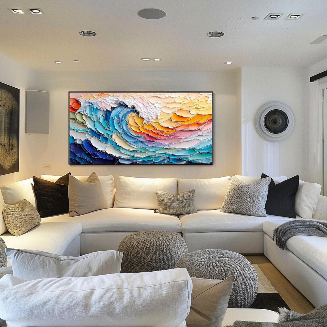 Rainbow Sunset Ocean Wave Multicolor Textured Palette Knife Abstract Art Poster - Image 3