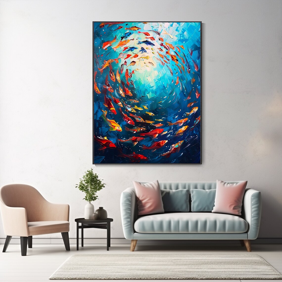 Abstract Ocean Tropical Fish Oil-Style Art Print - Image 2