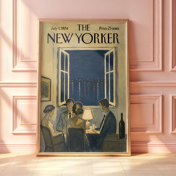 The New Yorker July 1974 Dinner Party Night River View Friends Art Poster