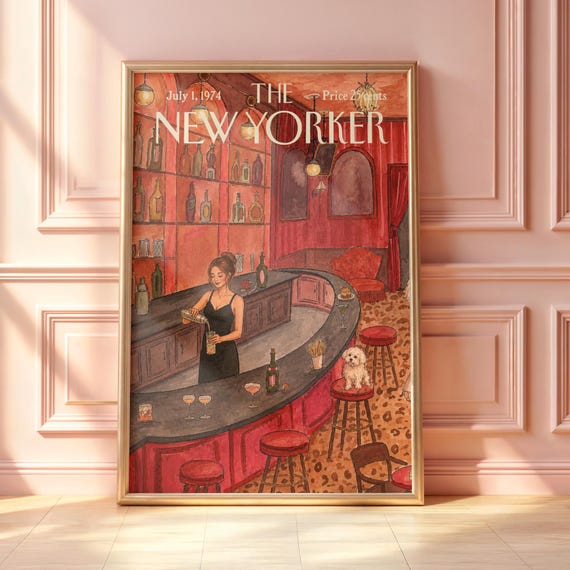 Vintage New Yorker Cocktail Bar Poster Elegant Speakeasy Wall Art Retro Martini Lounge Print Chic Magazine Cover Parisian Vibes