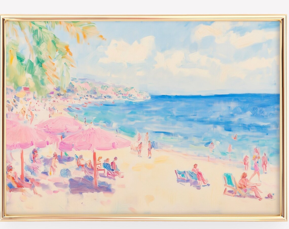 Matisse Inspired Beach Promenade Palm Trees Vibrant Coastal Art Poster