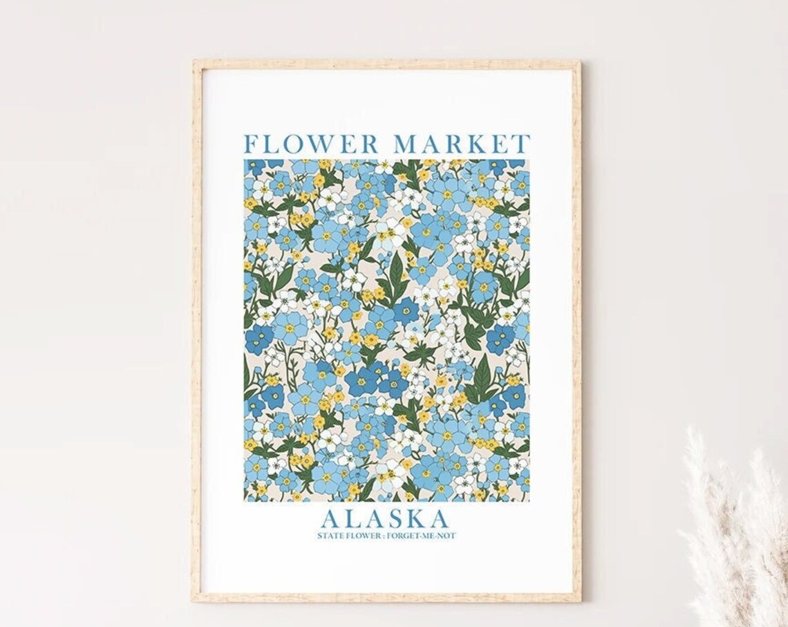 Alaska Forget Me Not Flower Market Botanical Wall Decor Poster