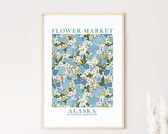 Alaska Forget Me Not Flower Market Botanical Wall Decor Poster