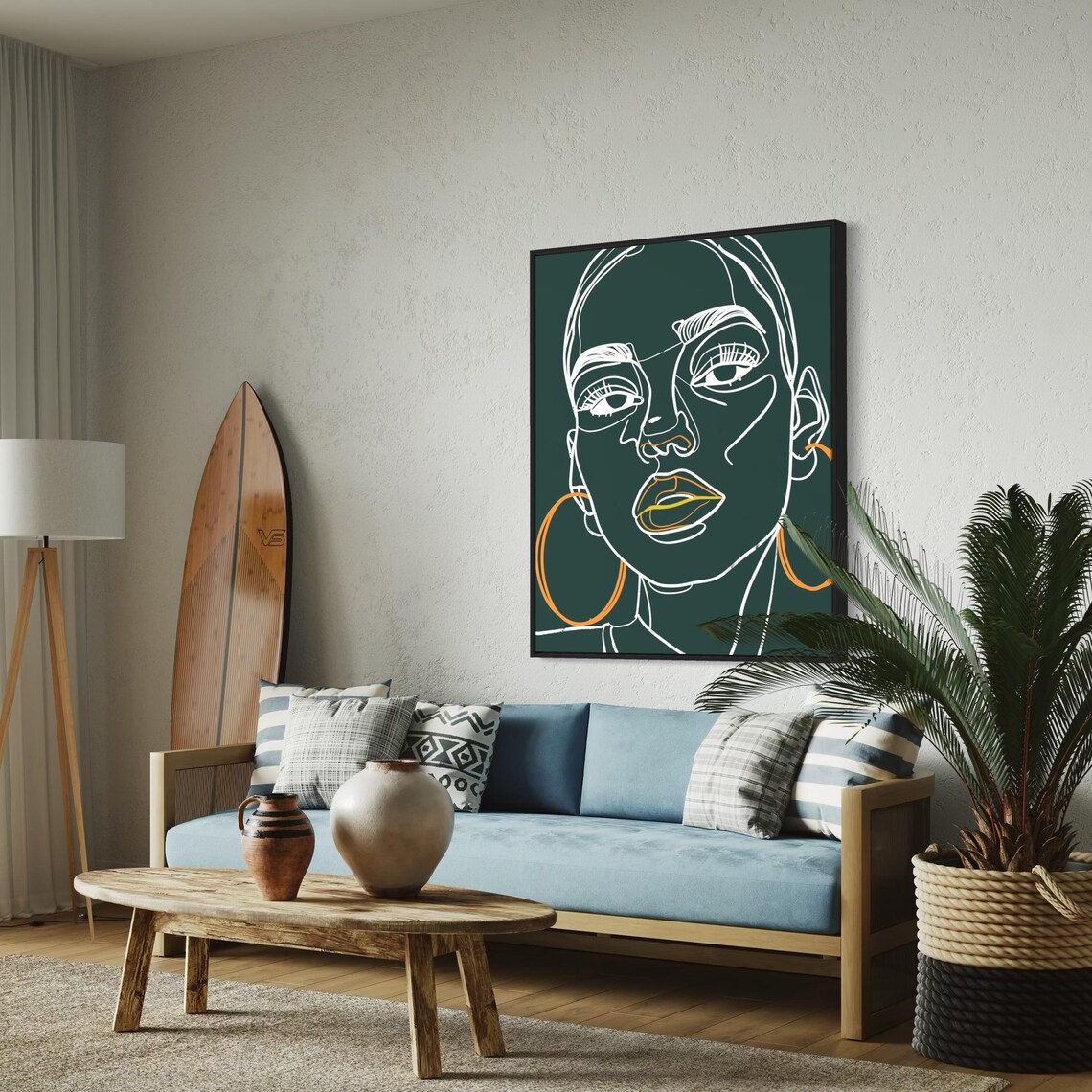 One Line Drawing Black Woman Face With Orange Hoop Earrings Poster - Image 3