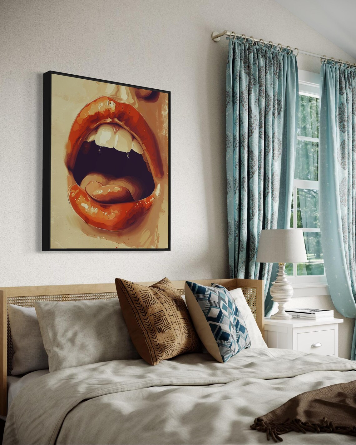 Bold Red Lips Close Up Pop Art Portrait Glamorous Beauty Wall Print - Image 4