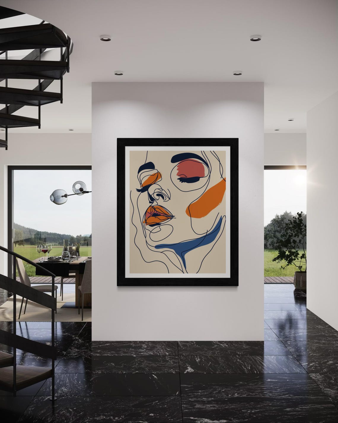 Abstract Line Art Woman Face With Color Brush Strokes Art Print - Image 7