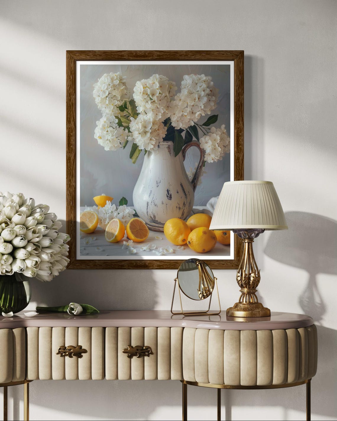 White Hydrangea Jug Sliced Lemons Rustic Kitchen Floral Poster - Image 7